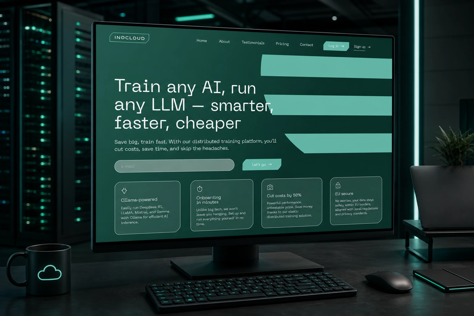 A marketing site for an LLM training hardware company